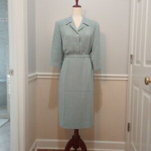 Henry Lee Lightweight Midi Skirt Blouse Set sz 14 Petite Pale Blue